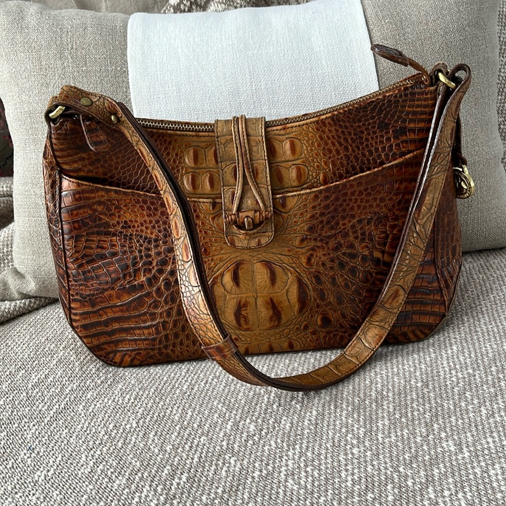 Brahmin Pecan Crocodile Leather Handbag with adjustable strap